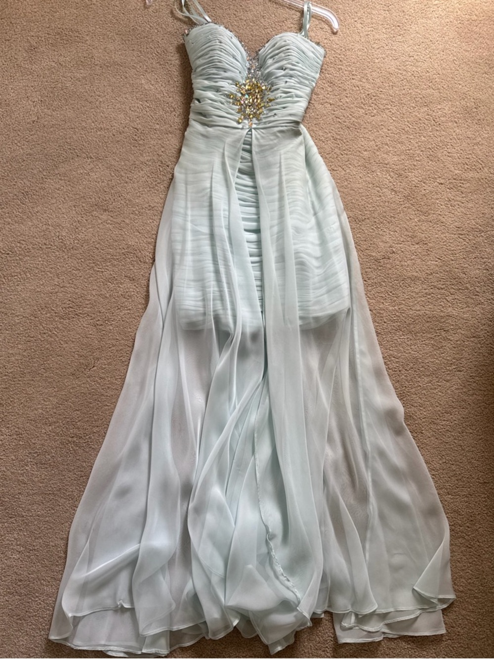 Mac Duggal Ice Blue Chiffon Prom Gown with Jeweled Bodice